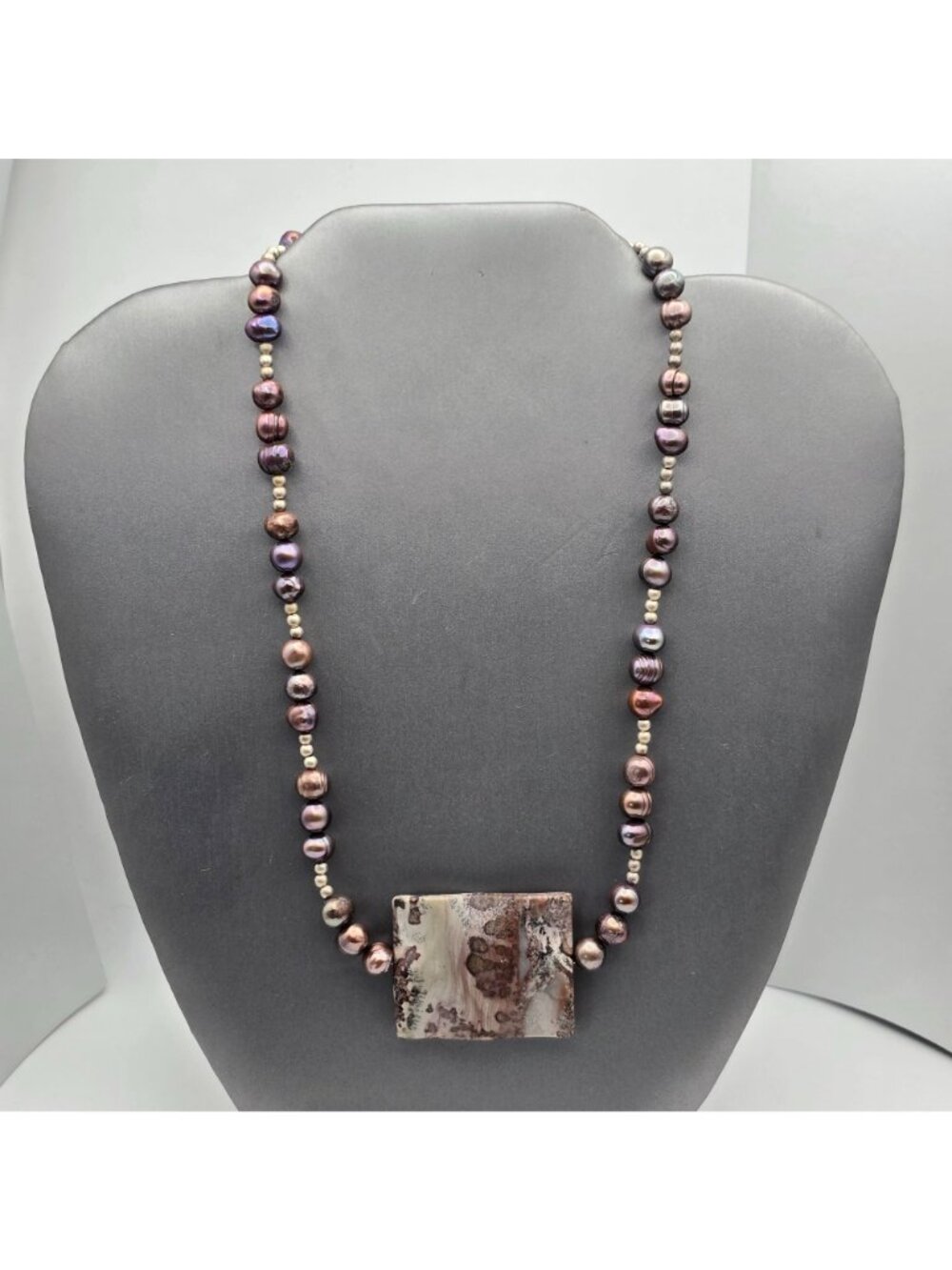 Vintage Sterling Silver Peacock Baroque Pearl Purple Agate Pendant Necklace 16" - Picture 3 of 15
